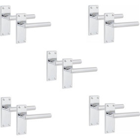 5 Pairs Victorian Straight T-Bar Handle Latch Door Handles, Silver Polished Chrome, 120mm x 40mm Backplate - Golden Grace