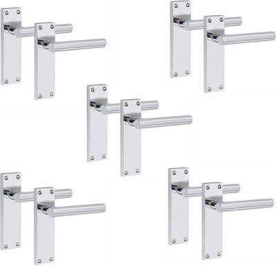 5 Pairs Victorian Straight T-Bar Handle Latch Door Handles, Silver Polished Chrome, 150mm x 40mm Backplate - Golden Grace