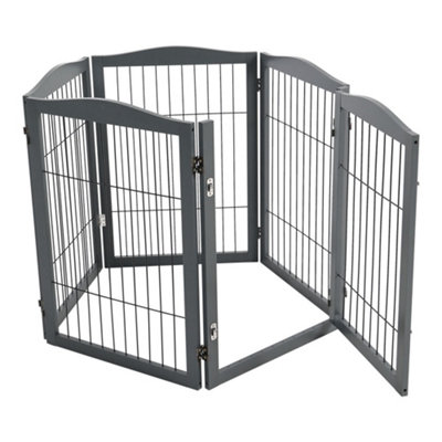 5-Panel Grey Wooden Folding Pet Playpen Freestanding Pet Gate with Fixed Bracket 80cm H - 4