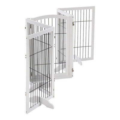 5-Panel White Wooden Folding Pet Playpen Freestanding Pet Gate with Fixed Brackets 80cm H - 3