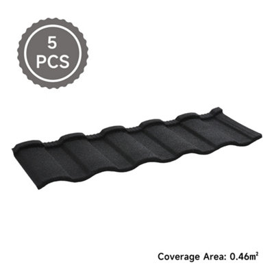 5 Pcs Black Rainbow Tile Stone Coated Metal Sheet Roofing Shingles L 1300mm x W 420mm