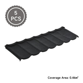 5 Pcs Black Tudor Tile Stone Coated Metal Sheet Roofing Shingles L 1335mm x W 420mm