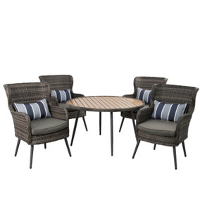 5 PCS Luxury Rattan Dining Set, Outdoor Patio Dining Set Round Table Chairs Set with Soft Cushion - Natural Table