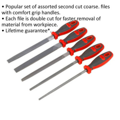 5 Piece 200mm Engineers File Set - Double Cut - Coarse - Comfort Grip Handles