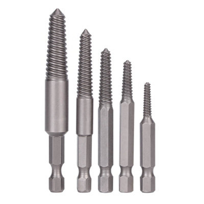 5-Piece Broken Screw Extractor Kit for Easy Removal of Damaged Bolts with Hex Shank and Fine Teeth