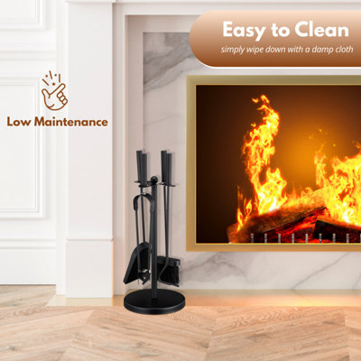 5 Piece Cast Iron Fireside Companion Set with Poker, Tongs, Shovel ...