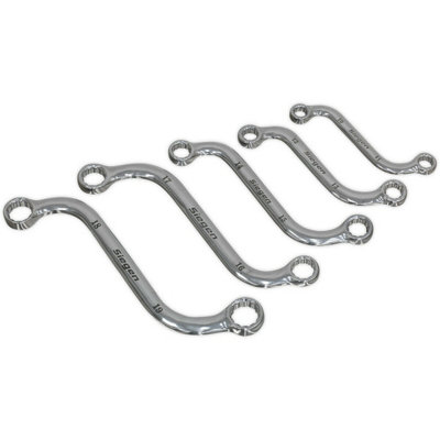 5-Piece Double Ended S Spanner Set for 10-19mm with Curved Ring Wrench