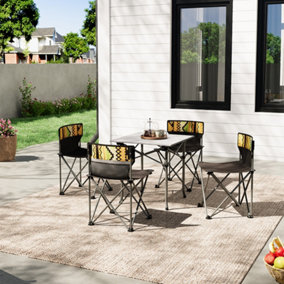 5-Piece Foldable Square Table and Four-Person Seat Outdoor Camping Picnic Set with Portable Carrying Bag