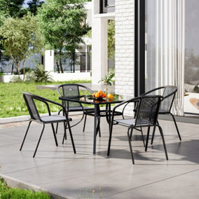5 Piece Furniture Set Outdoor Dining Set Glass Umbrella Table and Stacking Chairs for Garden Patio Lounge Balcony 105 cm