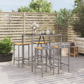 5 Piece Garden Bar Set Grey Poly Rattan& Solid Wood Acacia