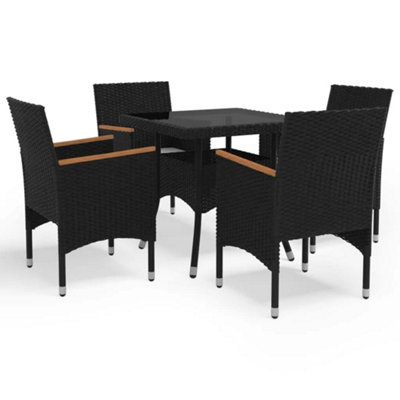 5 Piece Garden Dining Set Poly Rattan and Tempered Glass Black