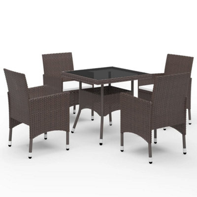5 Piece Garden Dining Set Poly Rattan and Tempered Glass Brown | DIY at B&Q