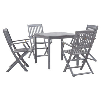 5 Piece Garden Dining Set Solid Acacia Wood Grey