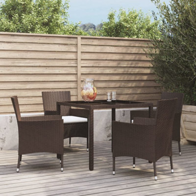 5 Piece Garden Dining Set with Cushions Brown Poly Rattan | DIY at B&Q