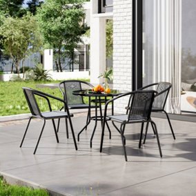 5 Piece Garden Furniture Set Outdoor Dining Set Glass Umbrella Table and Stacking Chairs for Patio Lounge Balcony Black