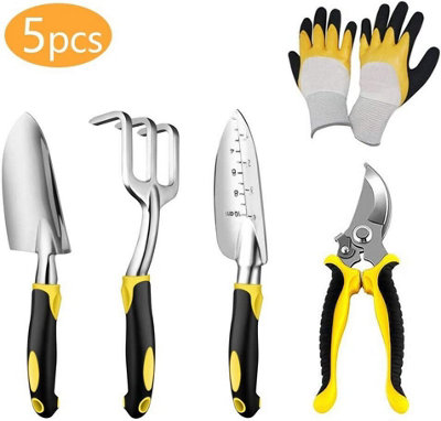 5 Piece Gardening Tools Set Aluminium Garden Kit Trowel Secateurs Fork ...