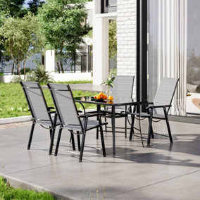 5 Piece Glass Umbrella Table and Folding Chairs Set  Outdoor Garden Furniture Set Dining Set for Garden Patio Lounge Balcony