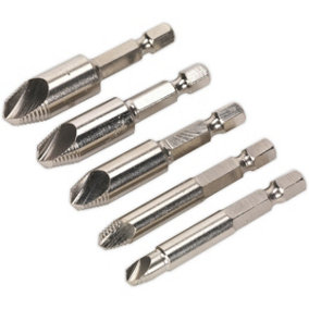 5 Piece HSS Screw Extractor Set - 5 Sizes Number 0 to Number 4 - Extracts 6mm to 14mm Screws