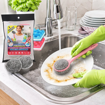 5 Piece Kitchen Cleaning Set Pack of 4 Sponge Scourers Steel Scrubbers ...