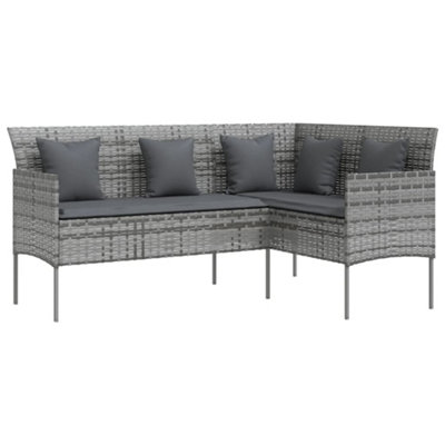 5 Piece L-shaped Couch Sofa Set with Cushions Poly Rattan Grey - 3