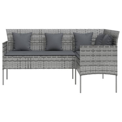 5 Piece L-shaped Couch Sofa Set with Cushions Poly Rattan Grey - 4