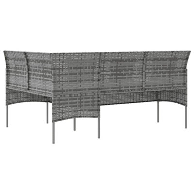 5 Piece L-shaped Couch Sofa Set with Cushions Poly Rattan Grey - 5