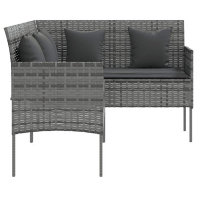 5 Piece L-shaped Couch Sofa Set with Cushions Poly Rattan Grey - 6