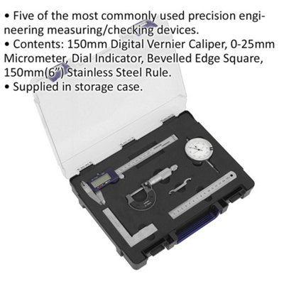 5 Piece Measuring Tool Set - Precision Measuring Instrument Kit - Storage Case