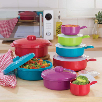5 Piece Microwave Pan Set with Vented Lids and Cool Touch Handles ...