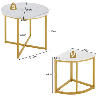 5-Piece Modern Metal Round Marble Dining Table Set with 4 Semi-Circular Stools for Small Spaces