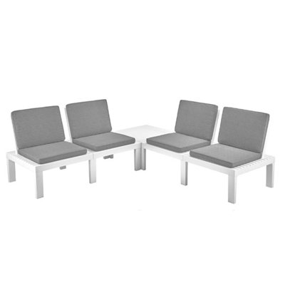 5 Piece Molok Garden Set - White with Grey Cushions