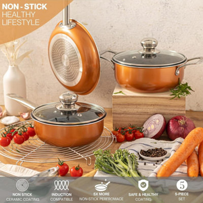 5-Piece Non-Stick Cookware Set Induction Compatible - Grey Granite by ...