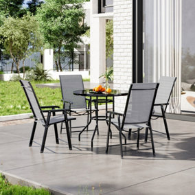 5 Piece Outdoor Black Furniture Set Dining Set  Umbrella Table and Folding Chairs for Garden Patio Lounge Balcony Garden Set 80 cm