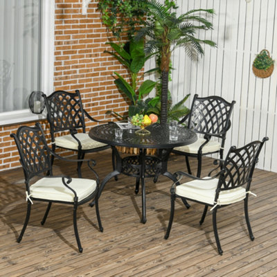 5 Piece Outdoor Dining Furniture Set with Cushions Parasol Hole Cast Aluminium