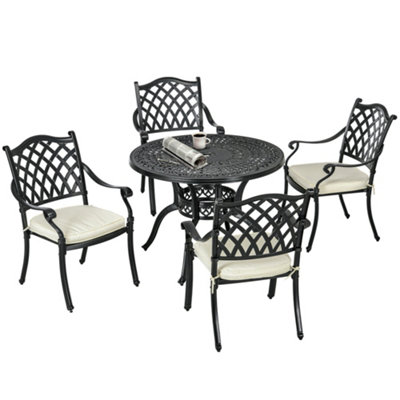 5 Piece Outdoor Dining Furniture Set with Cushions Parasol Hole Cast Aluminium