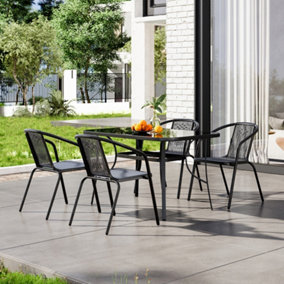 5 Piece Outdoor Dining Set Glass Umbrella Table and 4 Seater Stacking Chairs for Garden Patio Lounge Balcony 120cm