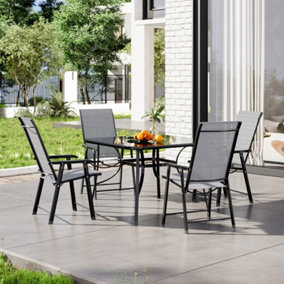 5 Piece Outdoor Furniture Set Dining Set  Square Glass Garden Umbrella Table and Folding Chairs for Garden Patio Lounge Balcony