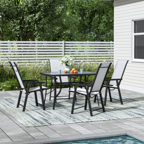 5-Piece Outdoor Garden Furniture Dining Set Glass Rectangle Umbrella Coffee Table and Folding Chairs Set for Patio Lounge Balcony