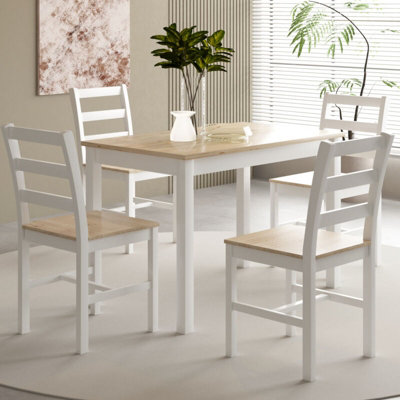 5 Piece Wooden Dining Set In White With Natural Table Top