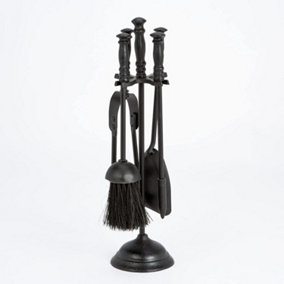 5 Pieces Companion Indoor Fireplace Accessories Tools Set with Turned Handle Tong, Brush, Poker & Shovel Black FIRE89