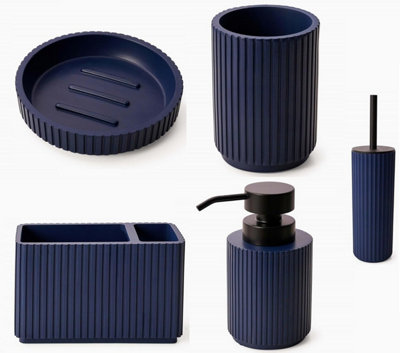 5 Pieces Textured Edge Bathroom Accessories Organiser Set - Blue