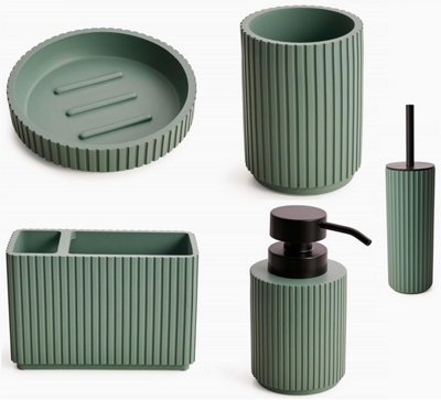 5 Pieces Textured Edge Bathroom Accessories Organiser Set - Green