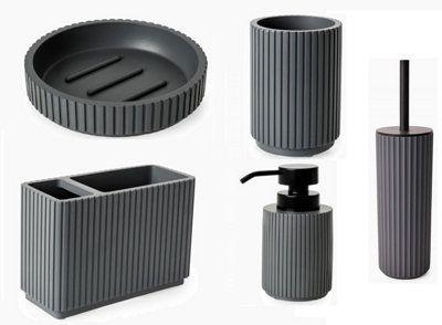 5 Pieces Textured Edge Bathroom Accessories Organiser Set - Grey