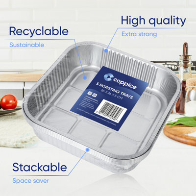 5 Pk Coppice Strong Aluminium Oven Tray for Baking, BBQ, Roasting & Serving 26 x 26 x 5cm. Freezer, Microwave & Oven Safe