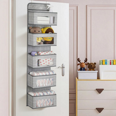 5 Pocket Grey Foldable Door Hanging Storage Non Woven Fabric Wall
