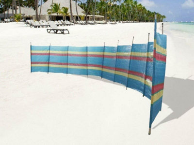 5 Pole Windbreak Wooden Multicolor Blue Stripe Tall Windbreaker Folding Garden Camping Beach Picnic Holiday Privacy Sun Screen