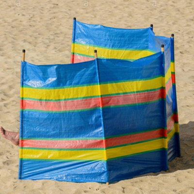 5 Pole Windbreak Wooden Multicolor Blue Stripe Tall Windbreaker Folding Garden Camping Beach Picnic Holiday Privacy Sun Screen - 5