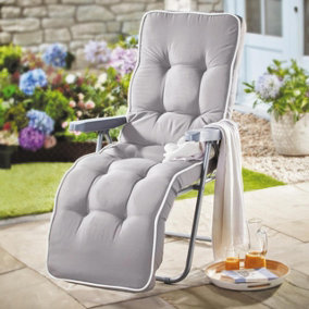 5-Position Padded Garden Recliner Chair - Foldable Outdoor Zero Gravity Sun Lounger Seat with Armrest & 10cm Cushioning - Grey