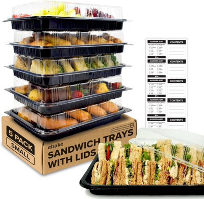 5 Reusable Sandwich Trays with Lids & Labels - Durable Buffet Serving ...