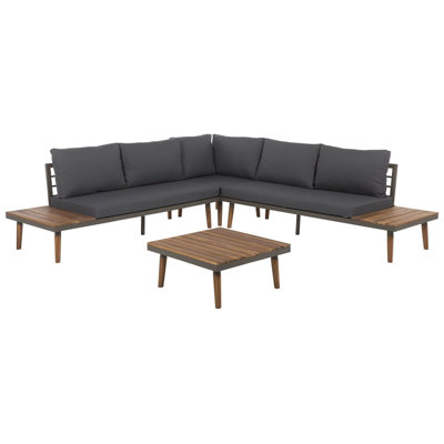 5 Seater Acacia Wood Garden Corner Sofa Set Grey CORATO
